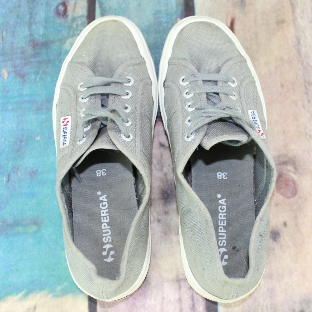 Superga Gray Canvas Lace-up Low Top Casual Sneakers Size M 6 L 7.5 - Picture 6 of 9